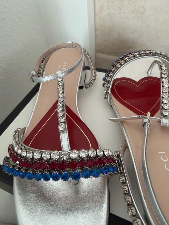 New Gucci Bertie Sandals with Red, Clear, and Blue Crystal Straps 37.5 - Picture 3 of 14